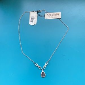 Silver Necklace White and Black Diamond Accent